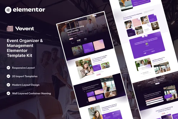 vevent event planner organizer elementor template kit 1