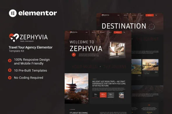 zephyvia travel tour agency elementor template kit 1