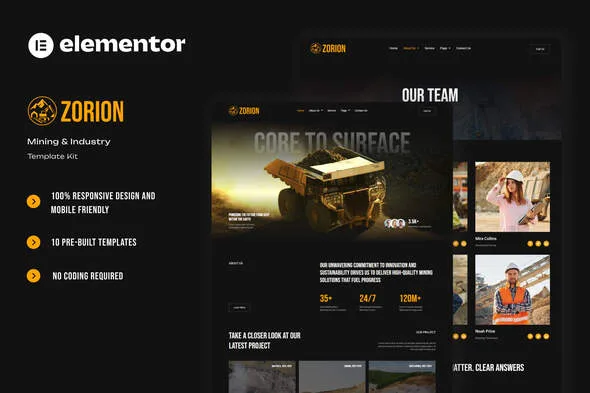 zorion mining industry elementor template kit 1