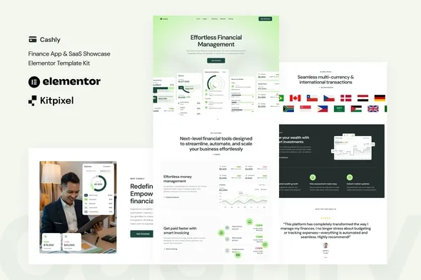 cashly finance app saas showcase elementor template kit 1