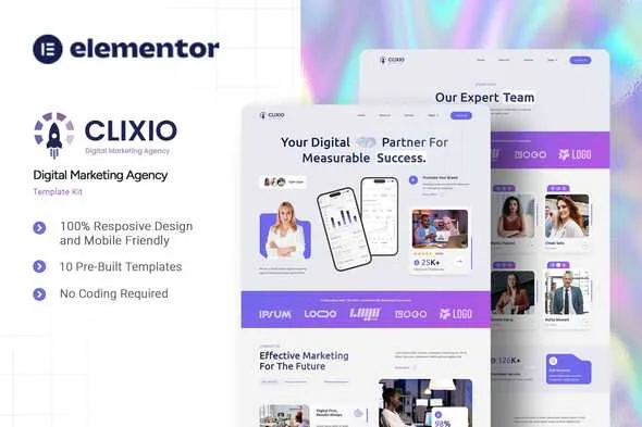 clixio digital marketing agency elementor template kit 1