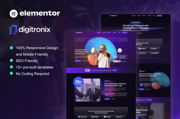 digitronix dark digital agency elementor pro template kit 1