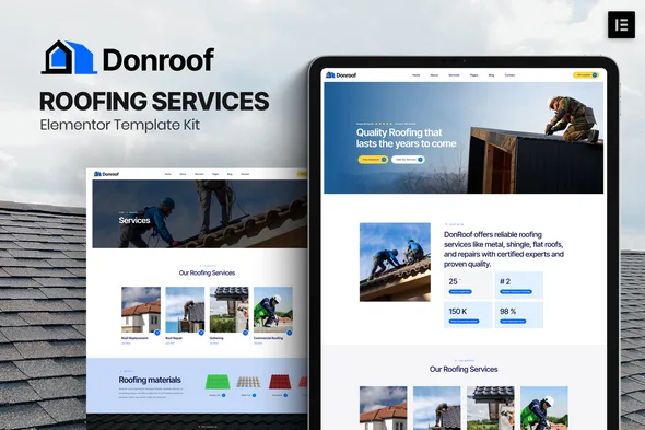 donroof roofing services elementor template kit 1