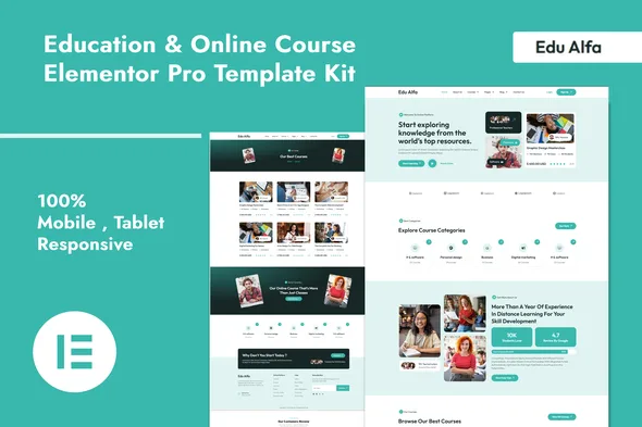 edualfa education online course elementor pro template kit 1