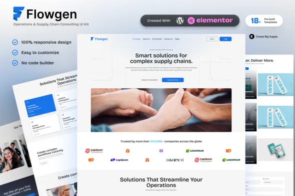 flowgen operations supply chain consulting elementor template kit 1