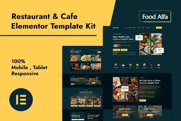 food alfa restaurant cafe elementor pro template kit 1