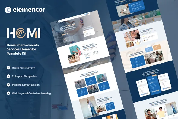 homi home improvement repair services elementor template kit 1