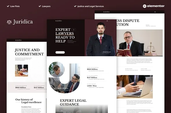 juridica lawyer attorney and law firm elementor pro template kit 1