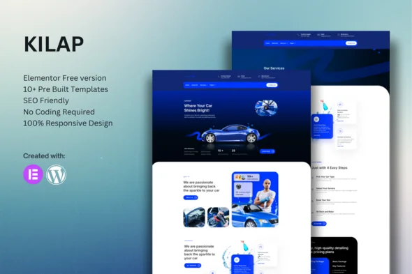 kilap car wash detailing service elementor template kit 1