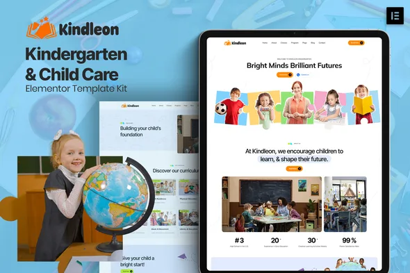 kindleon kindergarten child care elementor template kit 1
