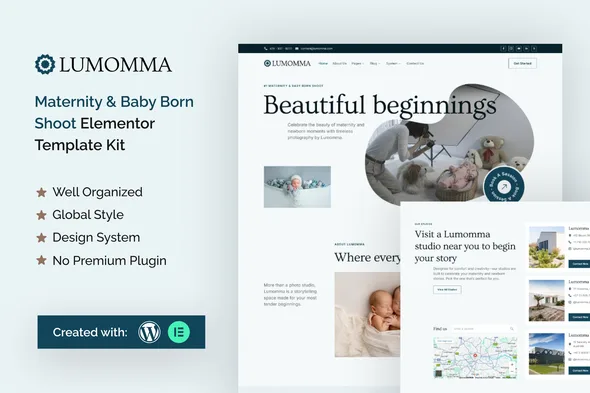lumomma maternity baby born shoot elementor template kit 1