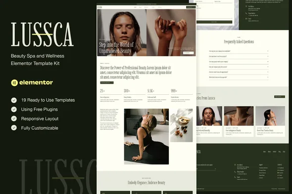 lussca beauty spa wellness elementor template kit 1