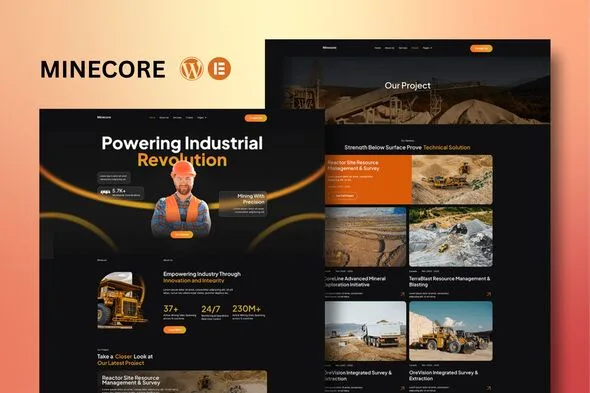 minecore mining industry elementor template kit 1