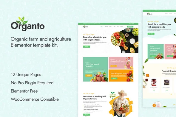 organto organic food elementor template kit 1