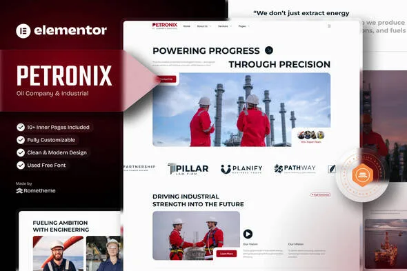 petronix oil company industrial elementor template kit 1