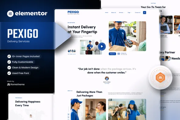 pexigo delivery services elementor template kit 1
