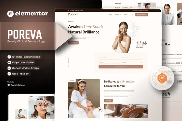 poreva beauty clinic dermatology elementor template kit 1