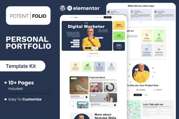 potentfolio digital marketer portfolio elementor template kit 1