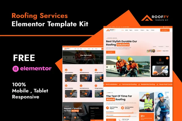 rooffy roofing services elementor template kit 1
