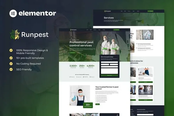 runpest pest control service elementor template kit 1