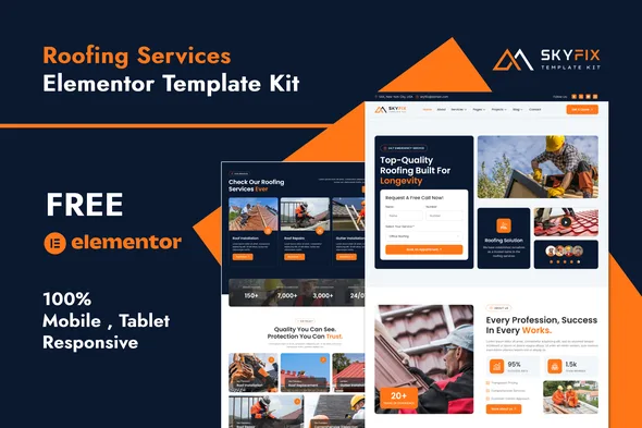 skyfix roofing services elementor template kit 1