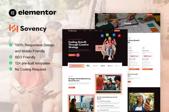 sovency social media marketing agency elementor pro template kit 1