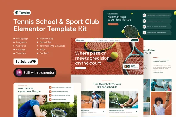 tenniso tennis schools sport club elementor pro template kit 1