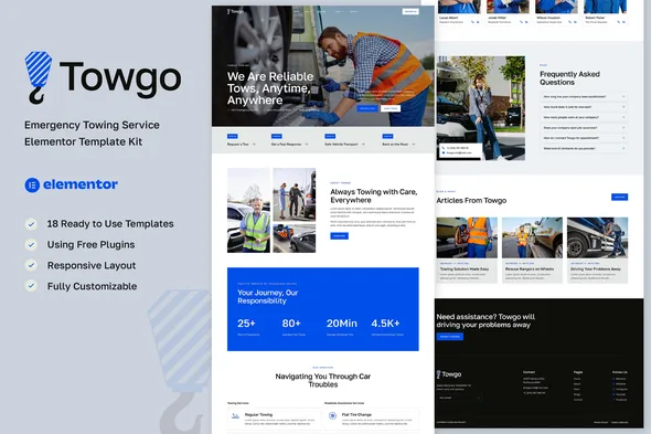 towgo emergency towing service elementor template kit 1