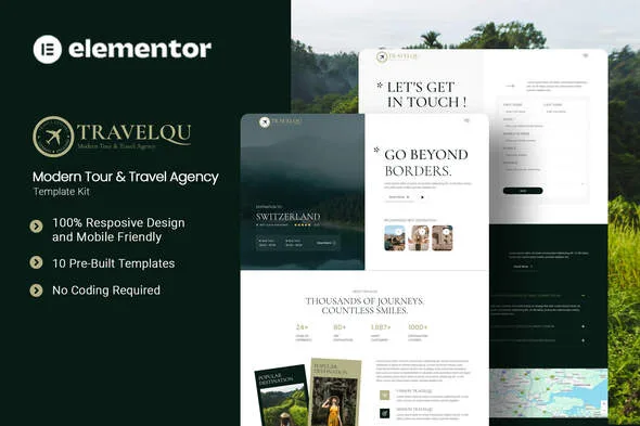 travelqu modern tour travel agency elementor template kit 1