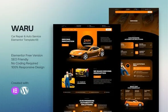 waru car repair auto service elementor template kit 1