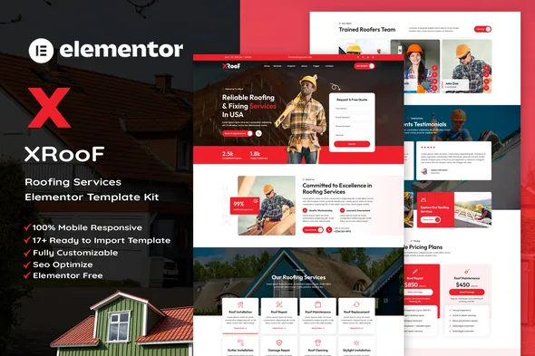xroof roofing services elementor template kit 1