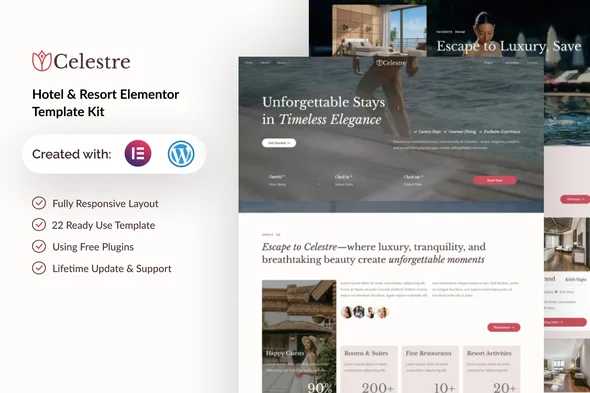 celestre hotel resort elementor template kit 1