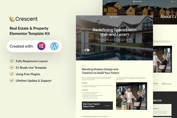 crescent real estate property elementor template kit 1