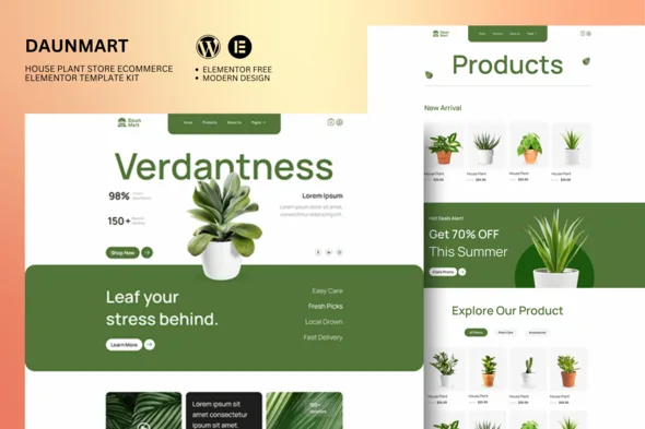 daunmart houseplant store ecommerce elementor pro template kit 1