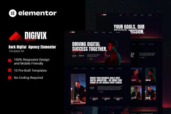 digivix dark digital agency elementor template kit 1