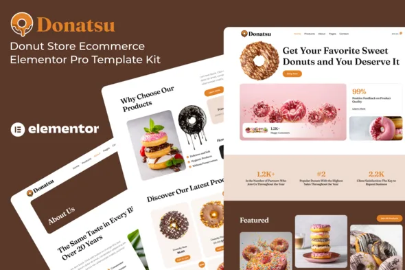 donatsu donut store ecommerce elementor pro template kit 1