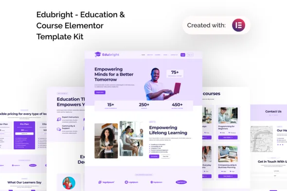 edubright online course education elementor template kit 1