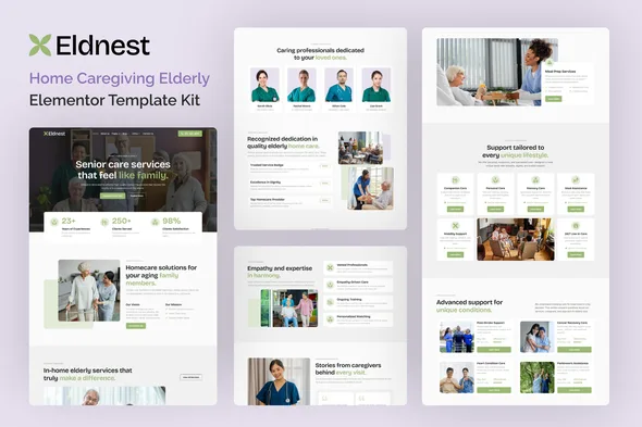 eldnest home caregiving elderly elementor template kit 1