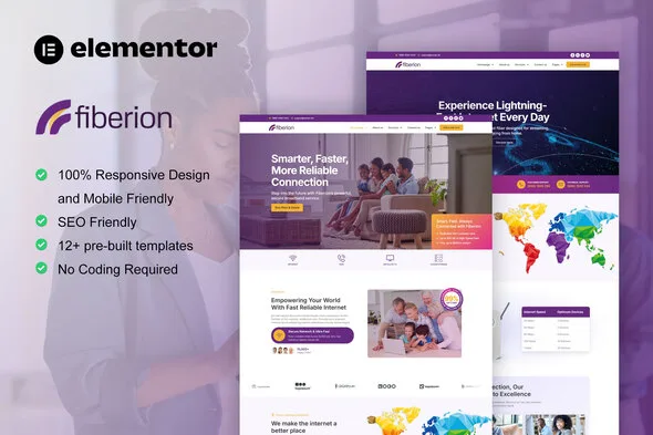 fiberion broadband internet service provider elementor pro template kit 1
