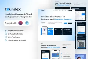 Foundex – Mobile App Showcase & Fintech Startup Elementor Template Kit