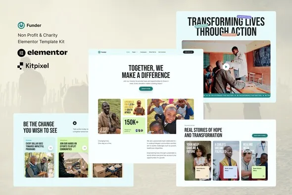 funder non profit charity elementor template kit 1