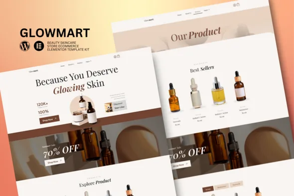 glowmart beauty cosmestics skincare ecommerce elementor template kit 1