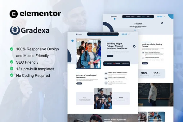 gradexa university school elementor pro template kit 1