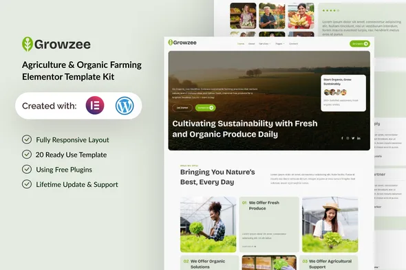 growzee agriculture organic farming elementor template kit 1