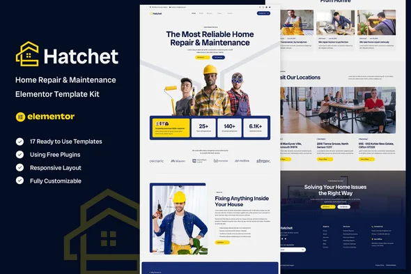 hatchet home repair maintenance elementor template kit 1