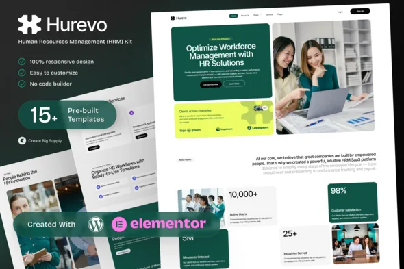 hurevo human resources management hrm saas platform elementor template kit 1