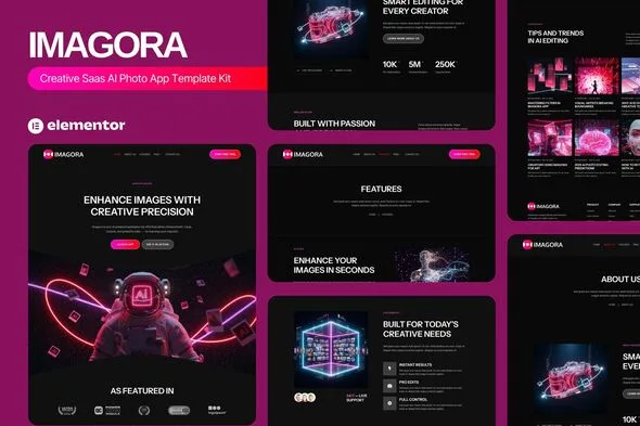 imagora creative saas ai photo app elementor template kit 1