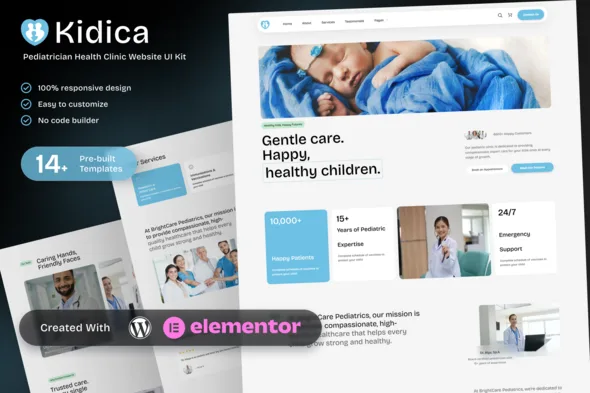 kidica pediatrician health clinic elementor template kit 1