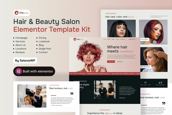 kilasalon hair and beauty salon elementor template kit 1