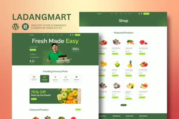 ladangmart grocery store ecommerce elementor template kit 1